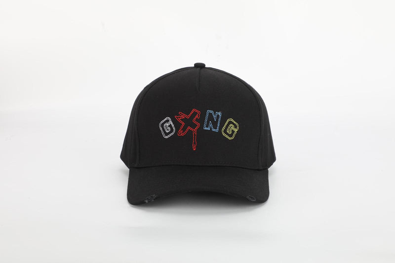RAINBOW STITCH LOGO CAP - BLACK - Gxngclothing